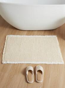 1Pc Woven Design Bathroom Floor Rug,Boho Bath Mat,Super Absorben Bath Mat,Bathroom Rugs Non Slip Mchine Washable, Quick Dry Shower Mats, Ultra Soft Bath Mat Towel - Beige - View 3