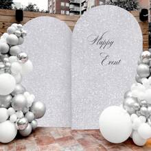 5ft, 6ft, 6.6ft, 7.2ft, Silver Arched Set Sequin Background Cover Circular CHIARA Background Cover Wedding Birthday Party Photography Decoration (Not Included In Arch Frame) - Silver - View 8