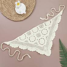 1 件女士纯色紫色/米色蕾丝图案海滩度假波西米亚风格系带三角围巾发带头巾头带吸汗带 - 墨綠色 - 查看 5