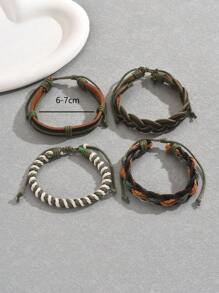 4-Piece Boho Style Fashion Personality Handwoven Twine Popular Multi-Layer Leather Bracelet Set For Men And Women
