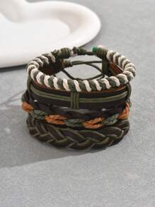 4-Piece Boho Style Fashion Personality Handwoven Twine Popular Multi-Layer Leather Bracelet Set For Men And Women