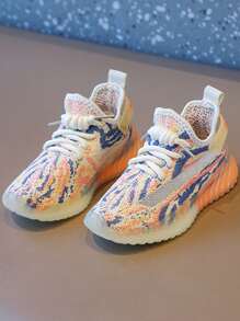 1雙中性兒童針織透氣網布休閒運動鞋，柔軟防滑果凍鞋底適合所有季節