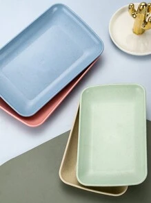 4pcs/Set Rectangular Plastic Plates, Four Colors, Nordic Style Creatively Designed Serving Tray For Appetizers, Cakes And Fruits,Kitchen,Christmas Gift - Multicolor - View 4