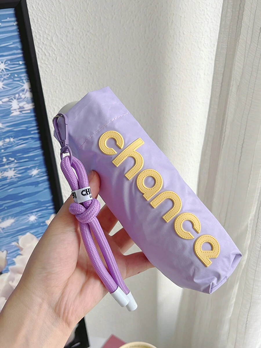 1pc 88cm Highly Attractive Solid Color Silicone Letter Patch Foldable Umbrella, Purple - Lilac Purple - View 1