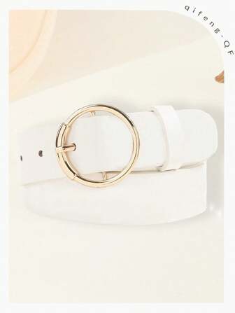 1pc Gold Round Buckle Versatile Suit Skirt Belt, Casual Women Daily White Waist Belt, Suitable For Gathering, Party Summer, School Fall, Autumn, Halloween
