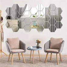 48 piezas Pegatinas de espejo de pared hexagonal de acrílico, espejos decorativos desmontables, adornos artísticos con forma hexagonal autoadhesivos para decoración del hogar, pegatinas, vinilos decorativos para decoración del hogar, artículos de decoración de primavera para renovar su hogar, pegatinas de decoración Rama
