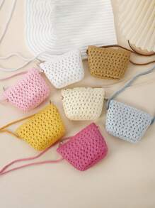 1 pieza Mini bolso cruzado de paja tejida, ligero y lindo para niños, adecuado para viajes al aire libre y a la playa - A - Ver 3