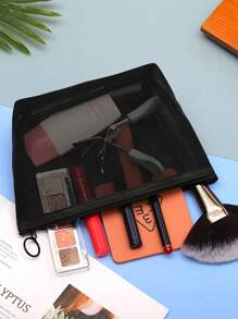 1pc Portable Mesh Makeup Bag, Modern Polyamide Multi-Function Makeup Storage Bag For Home,Boho Vibes,For Holiday Beach, Bathroom Collection, Bedroom Collection, Large Capacity
