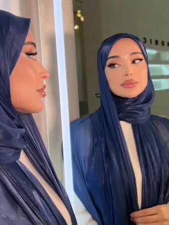 1pc Women Abaya Accessories Solid Color Soft Island Silk Hijab, Conservative Plain Head Scarf For Arab Casual Wear, Daily Use Headband Women Veil