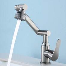 1pc Stainless Steel Lucky Cat Faucet With Rotatable Hot And Cold Water For Bathroom/Kitchen, Gray - Grey - View 9