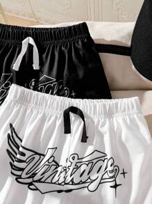 2pcs/Set Tween Boys' Letter Print Shorts - Multicolor - View 4