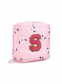 1 Pc Portable Sanitary Napkin Storage Bag - Large Capacity Waterproof Cartoon Design - Suitable For Girls In Their Menstrual Period! Waterproof Cosmetic Travel Bag, Coin Wallet, Teen Girl Cash Bag, Pink Flower 26 Letter Towel Embroidery, Adorable Multi-Purpose Storage Bag, Portable And Large Capacity Makeup Bag Makeup Bags Makeup Organizer Make Up Organizer Makeup Storage Makeup Pouch Make Up Pouch Make Up Bag - Pink - View 12