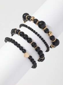 Set de 4 piezas, pulsera con dijes en forma de corazón y perla, color rosa y blanco, accesorio diario para niñas