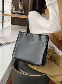 1buc geantă de mână neagră pentru femei Geantă de mână de mare capacitate, simplă, versatilă, pentru muncă, navetă, cumpărături, potrivită pentru cadouri de sărbători