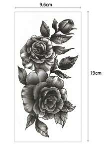 3pcs Sexy Flower Temporary Tattoo Stickers For Women Body Art, Realistic Black Rose Design Waterproof Tattoo For Arm/Leg