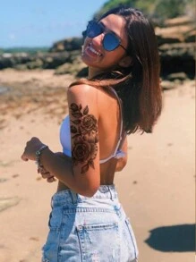 3pcs Sexy Flower Temporary Tattoo Stickers For Women Body Art, Realistic Black Rose Design Waterproof Tattoo For Arm/Leg