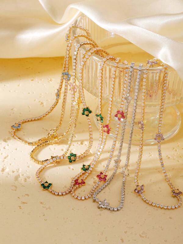 1pc Korean Style Exquisite & Elegant Fully Studded Flower Shaped Women's Sweet Pendant Necklace Valentines,Mom,Mother,Mother's Day,Gift