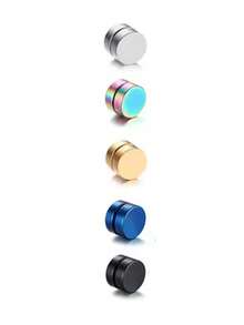 1pc Punk Round Stainless Steel No Piercing Magnet Ear Lobe Earring Stud Body Jewelry - Multicolor - View 5