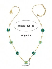 1 chiếc vòng cổ hoa nhỏ bằng thép titan thời trang mùa hè dễ thương dành cho bé gái, thiết kế vòng cổ bằng thép đính hạt nhiều màu, hẹn hò & quà tặng, trở lại trường, đám cưới & ngày lễ theo phong cách Bohemian dành cho ngày lễ tình nhân - Hỗn hợp xanh lá cây - Xem 4