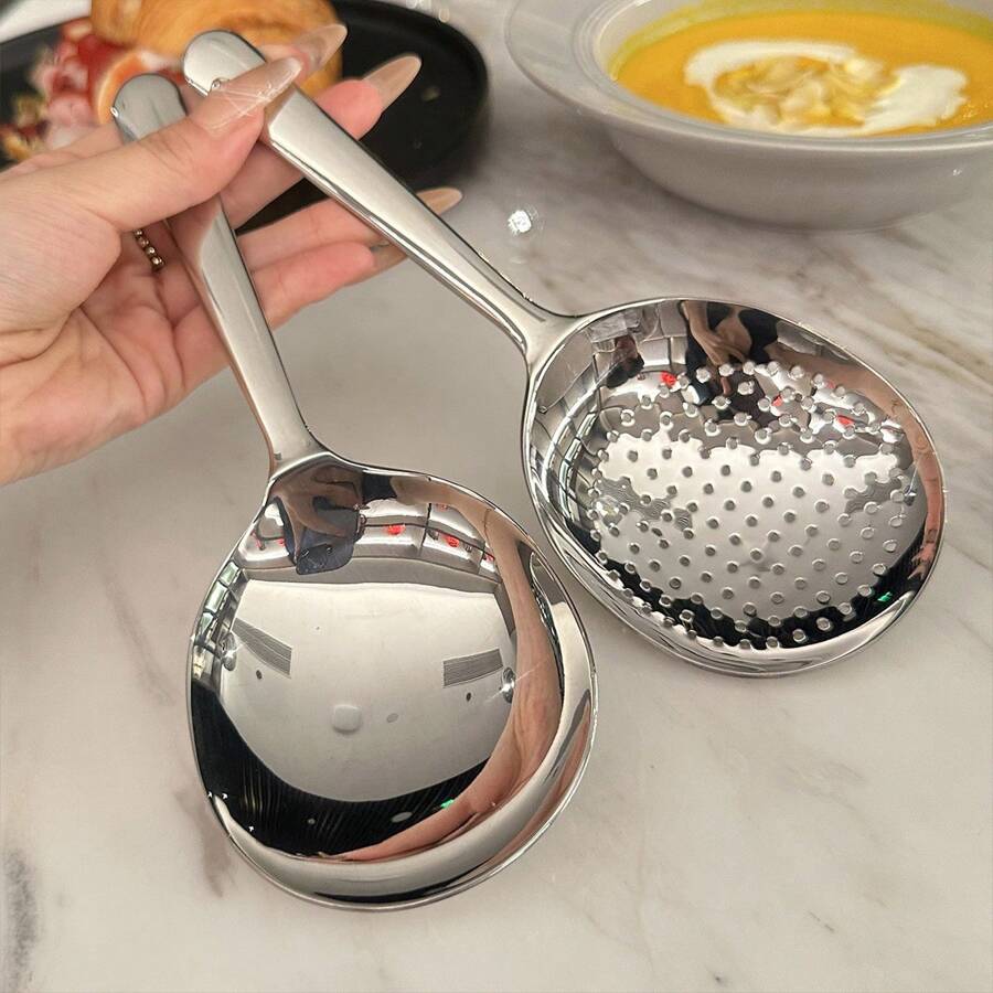 1PC/2pcs Large Stainless Steel Buffet Spoon, Large Serving Spoon, Party/Banquet/Buffet Spoon, Dishwasher Safe, Kitchen Silver Spoon, Practical Kitchen Gadgets For Family Use,School Supplies