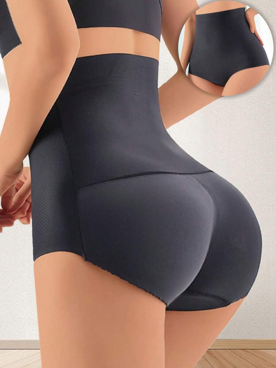 女士性感高腰三角褲，加厚墊屁股提臀，無縫創形，臀部增強 - 黑色 - 查看 1