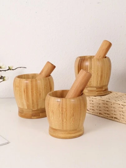 1 Set Wood Mortar And Pestle Bamboo Guacamole Bowl Shell Garlic Mortar Pepper Press Mincer Grinder Chopper Crusher Molcajete Mixed Kitchen Tool,Kitchen,Kitchen Items,Food,Cooking,Seasoning,Spice,Pepper,Garlic ,Salt,Organizer,Party,Room Decor.