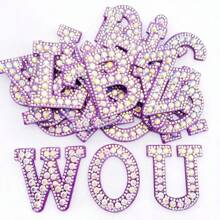 26pcs AB Colored Adhesive Back Letter Rhinestone Letter ABC Stitching Iron Patch Rainbow Shining Emblem Name DIY Dress Jeans Application Decoration Accessories - Purple Base Cloth AB Color - View 2