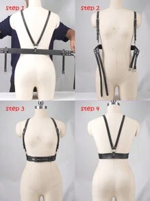 Women's Genuine Leather Chest Strap, Street Style, White, Fashionable Corset Waist Belt, Party Attire, Genuine Leather Corset Waist Belt - Black - View 4