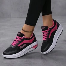 女款運動輕盈透氣厚底跑步鞋，時尚的戶外運動步行鞋，前掛帶設計，適用於戶外徒步和休閒步行 - 黑色 - 查看 4