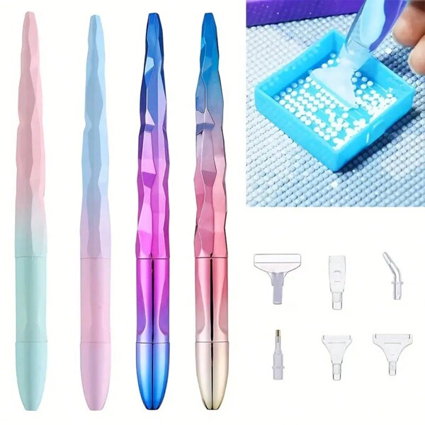 1 Set Of 5D Diamond Painting Pens, Accessories, And Tools For Round And Square Gems (1 Pen + 6 Replacable Tips)