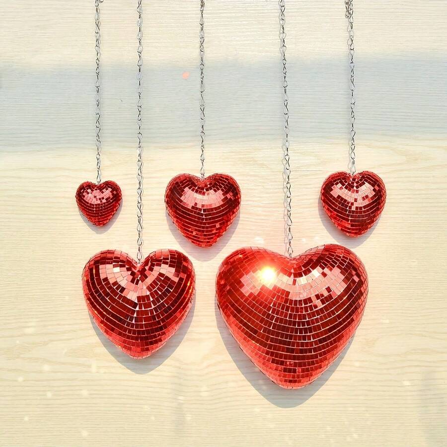 1pc Disco Red Heart Pendant Is Suitable For Wedding Party And Ball Arrangement. - Red - View 1