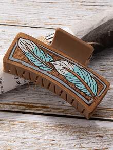 1入組PU皮革亞克力西部風格羽毛設計髮夾，女士髮飾禮物，適用於情人節母親節生日禮物 - 彩色 - 查看 12