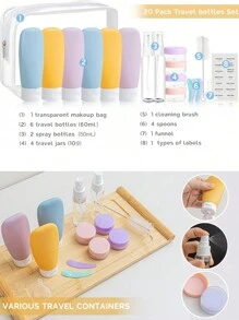 20 Pcs Travel Bottles Set For Toiletries And Makeup Bags TSA Approved, Leak Proof Travel Size Containers Kit Portable Refillable Travel Accessories For Shampoo,Conditioner,Shower Gel ,Lotion Liquids (Multi-Color) - Multicolor - View 5