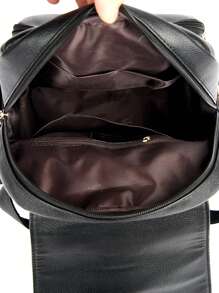 Mochilas de PU de alta calidad, diseñador de lujo para mujer, mochila de gran capacidad para viajes y escuela - Negro - Ver 6