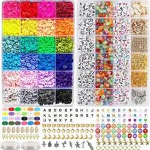 Kit de fabricación de pulseras con cuentas de arcilla para principiantes de 13000piezas/10600piezas/8800piezas/6000piezas/5100piezas/3500piezas/2400piezas/2000piezas, kit de amistad universitaria con letras, que incluye colgantes y cordón elástico, kit de pulsera de letras de cuentas DIY, regalo para fiesta
