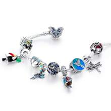 Vòng tay bướm màu bạc khảm dày đặc bằng hạt đá Zirconia hình con bướm nhiều màu sắc Cubic Zirconia hình con bướm phù hợp với phụ nữ nguyên bản Hạt charm DIY Trang sức Quà tặng tinh tế - Bạc - Xem 1