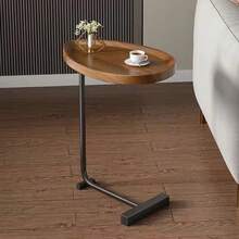 沙發邊桌小型C字形沙發桌可愛托盤臥室床頭桌杏仁色桌面簡潔風格家居裝飾，適用於閱讀書籍、飲用咖啡、插花等 - 棕色 - 查看 4