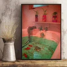 1pc Unframed Bathtub Fish Illustration Wall Art, Colorful Wall Art For Bathroom/Toilet - Multicolor - View 2