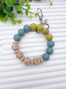 Customized Silicone Square & Round Beaded Wrist Keychain With Personalized Birthday, Year, And Numbers - Multicolor - View 4