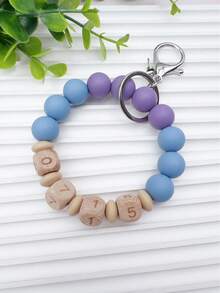 Customized Silicone Square & Round Beaded Wrist Keychain With Personalized Birthday, Year, And Numbers - Multicolor - View 3