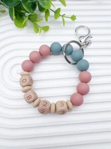 Customized Silicone Square & Round Beaded Wrist Keychain With Personalized Birthday, Year, And Numbers - Multicolor - View 6