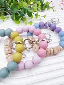 Customized Silicone Square & Round Beaded Wrist Keychain With Personalized Birthday, Year, And Numbers - Multicolor - View 2