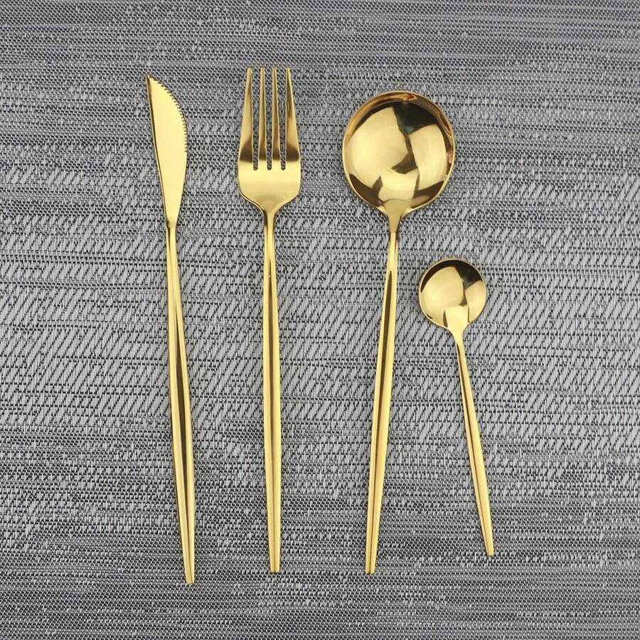 24入組金色/黑色餐具套裝18/0不鏽鋼刀叉匙套餐具套裝，可容納6人，適用於洗碗機，廚房餐具，餐具，桌上用具套裝 - 金色 - 查看 1