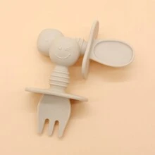 1 Cặp Thìa Và Nĩa Silicon Tay Cầm Ngắn Cho Trẻ Sơ Sinh Với Thiết Kế Hình Mặt Cười Để Dễ Cầm - Đỏ - Xem 7