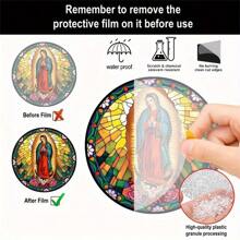 1 pieza Escultura de la Virgen María de Guadalupe en colores, para colgar en ventanas o pared, arte para decorar el hogar en habitaciones, salas de estar, porches, fiestas, centro de mesa con corona, regalo para amigos, redondo de signo de acrílico (5.9"X5.9"/15cm*15cm) - MG693 - Ver 6