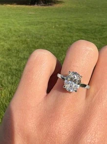 1 件时尚闪耀 1 克拉椭圆形订婚方晶锆石戒指结婚戒指女士女孩 S925 纯银承诺戒指永恒戒指精美女士珠宝礼物 - 四爪單鑽1克拉 - 查看 7