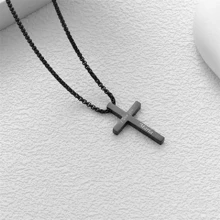 Classic Customized Necklace Personalized Engrave Text Name Date Stainless Steel Black Cross Pendant Necklace Chokers Valentine's Day Gift For Men Woman Christian Jewelry Accessories Valentines
