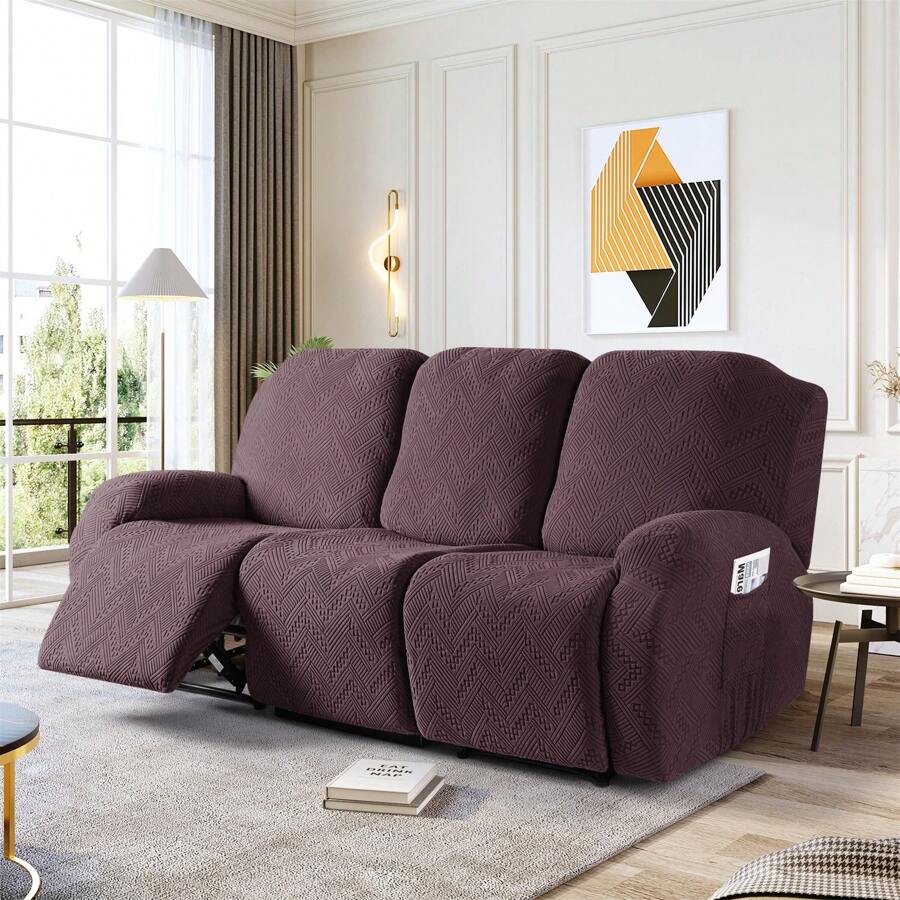 Stretch Recliner Sofa Covers, Reclining Couch Covers With Pockets, Jacquard Reclining Sofa Covers Soft Washable Furniture Protector With Elastic Bottom - Dark Coffee - View 1