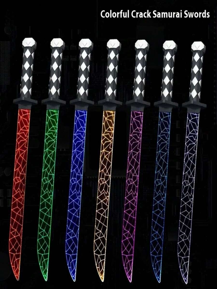 1pc Cracked Warrior Light Up Laser Sword Toy With 7 Color Acrylic Blade & Sheath, Great For Cos
