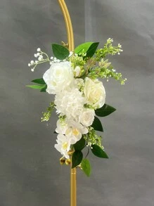 1pc White Rose, White Crystal Ball, Orchid And Baby's Breath Arch Decor For Party, Wedding Celebration